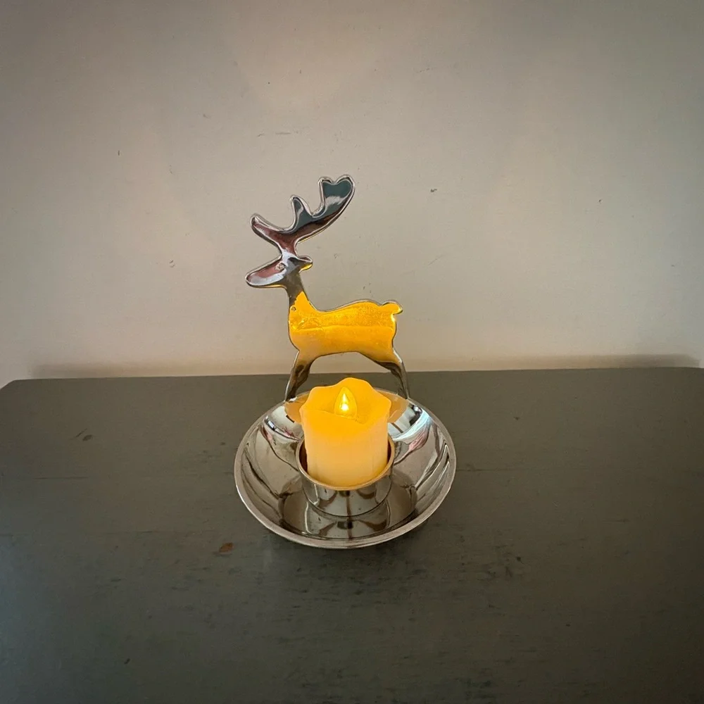 Crate&Barrel Silver Reindeer Votive Candle Holder